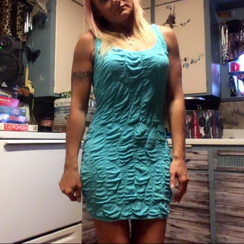 Aqua colored mini dress